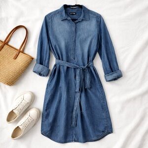 Joe Fresh Chambray Shirt Dress Tie Waist Denim Look Button Front Size 1X